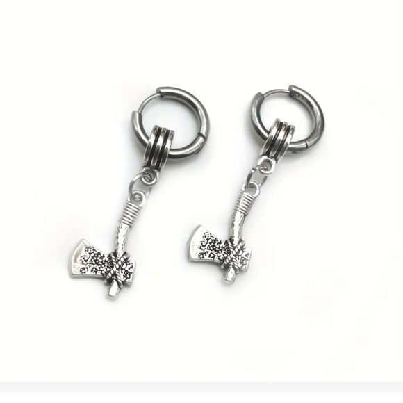 Trendy Punk Viking Tomahawk Pierced Earrings Men's Street Hip Hop - Picture 1 of 6